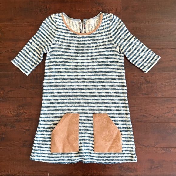 ANTHROPOLOGIE Postmark Sapony Striped Tunic Blue White Faux Leather Size XS - Picture 3 of 12